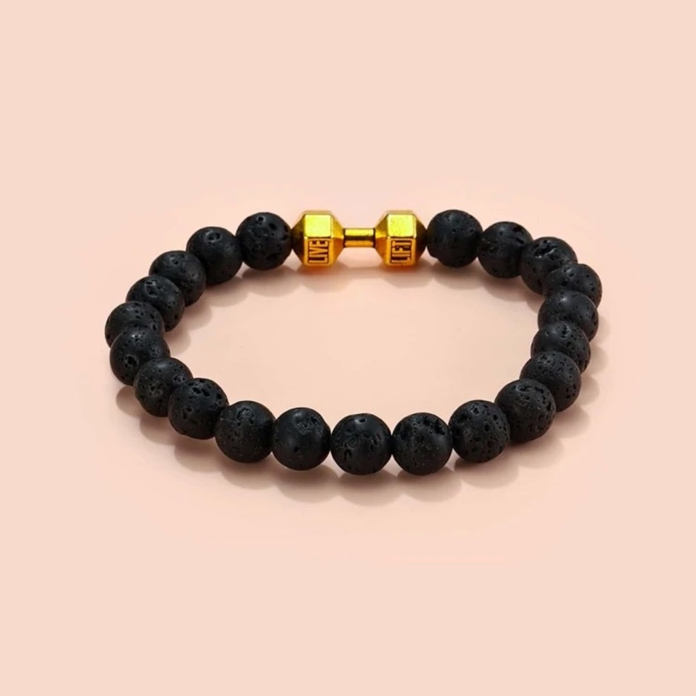 💪 Awesome Dumbbell Weight Themed Round Stone Bracelet 🦾
